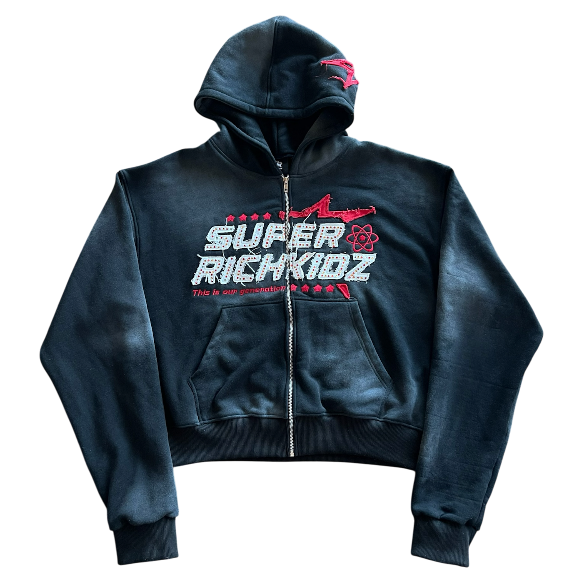SUPERRICHKID V4 CROPPED BLACK HOODIE